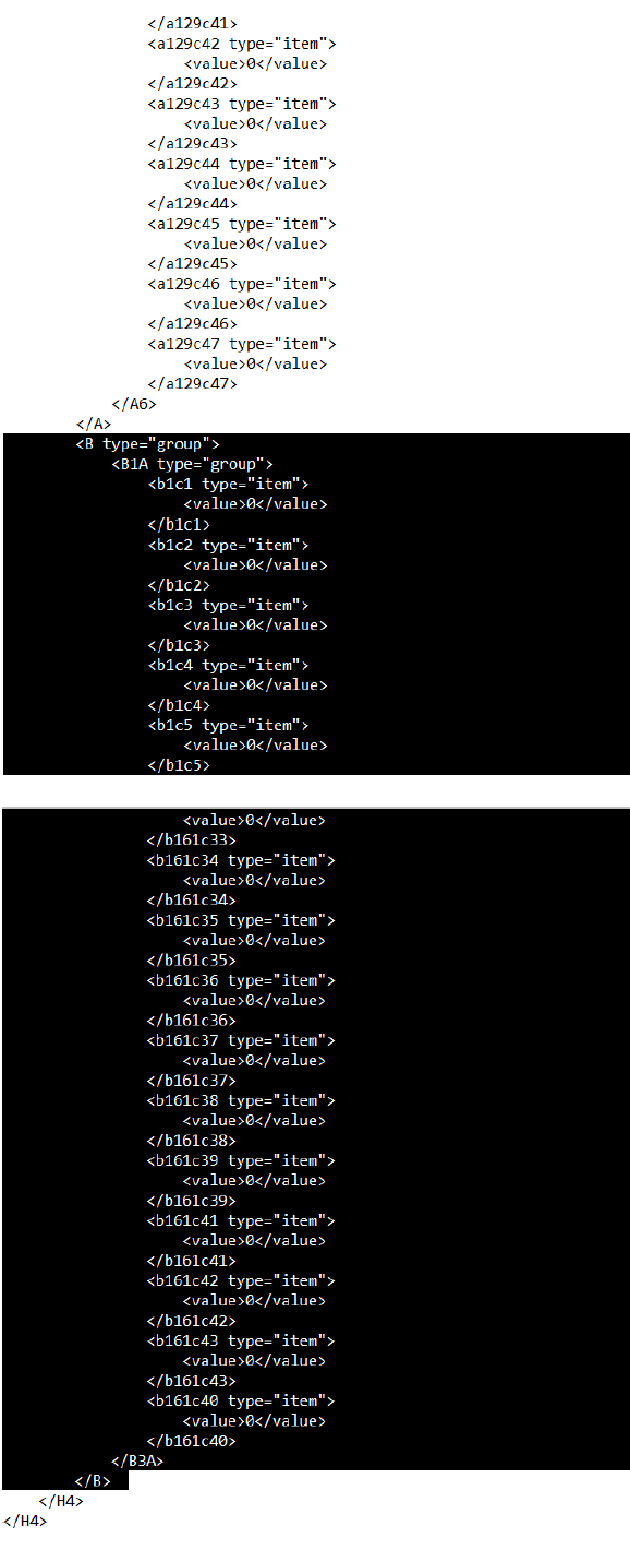 Capture d'écran montrant le code xml qui peut être retiré si la section B ne s’applique pas
